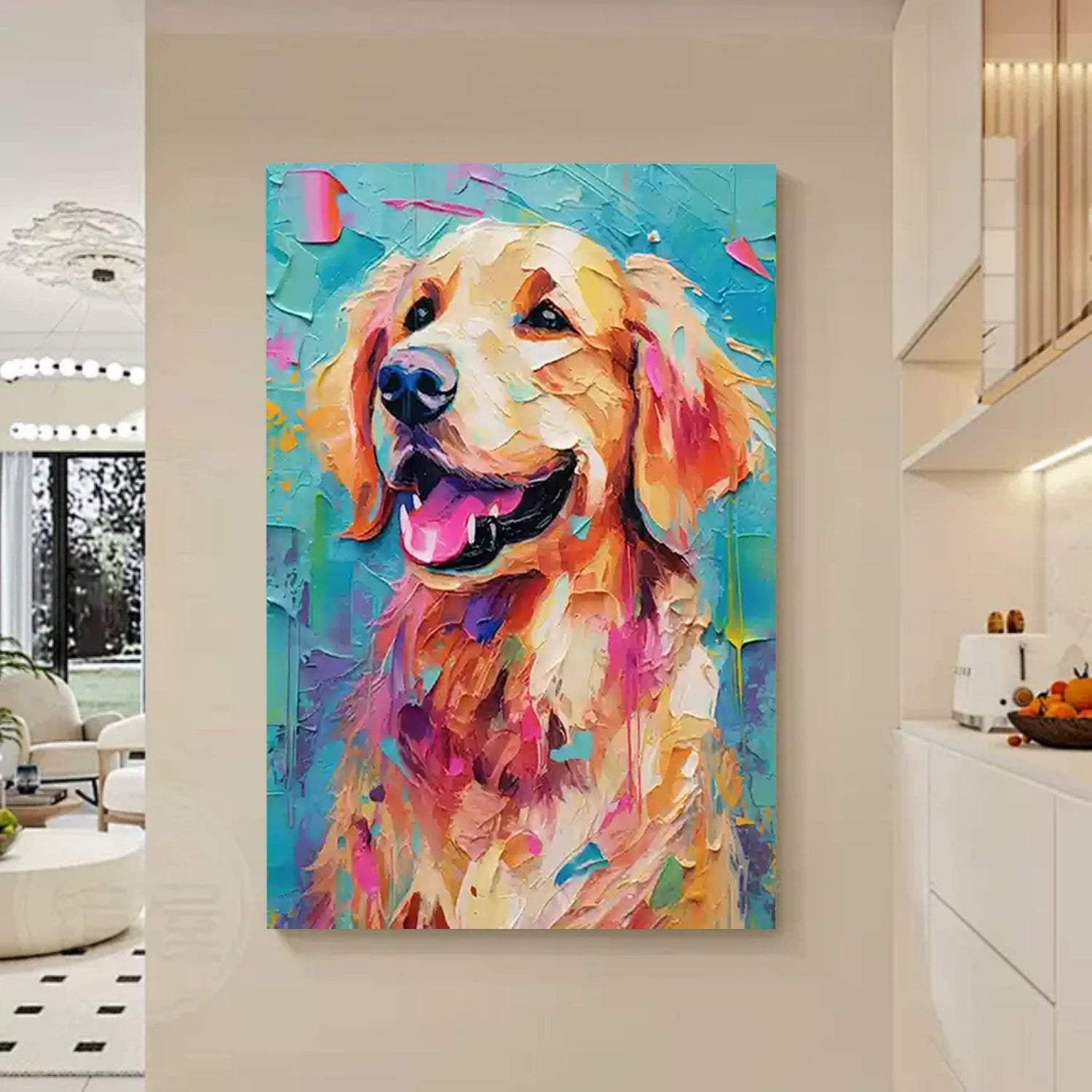 Large Textured Dog Painting | Colorful Abstract Golden Retriever Wall Art