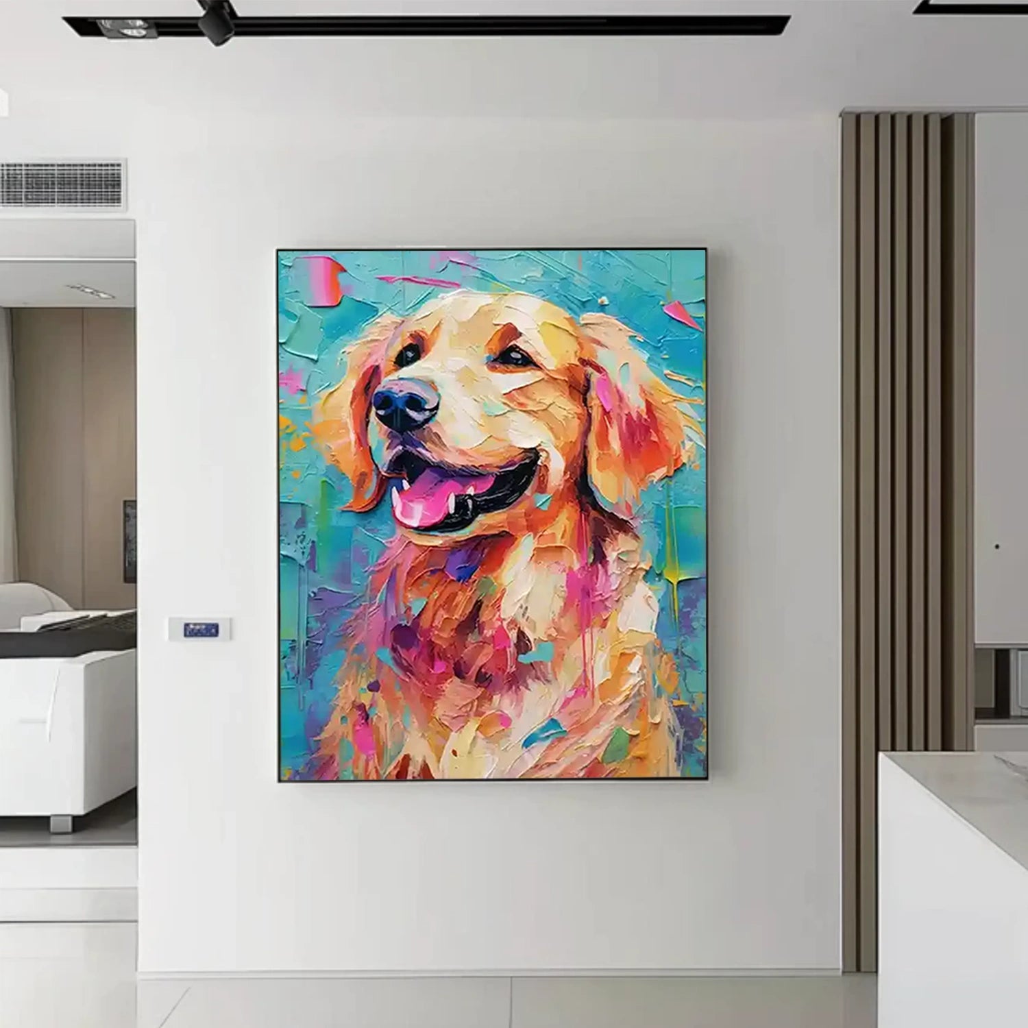 Colorful Golden Retriever Wall Art | Large Textured Dog Painting Canvas #ZZ 157