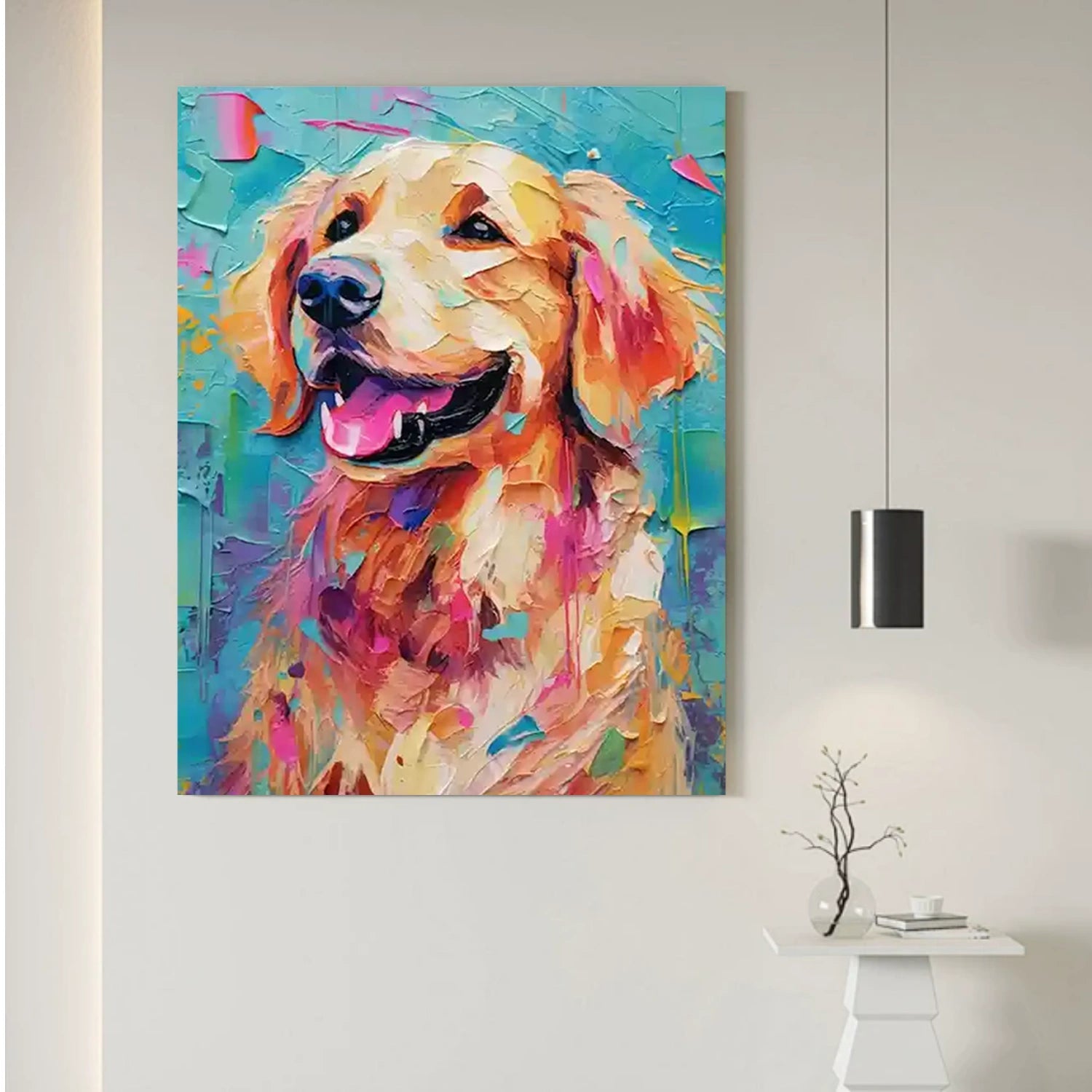 Colorful Golden Retriever Wall Art | Large Textured Dog Painting Canvas #ZZ 157