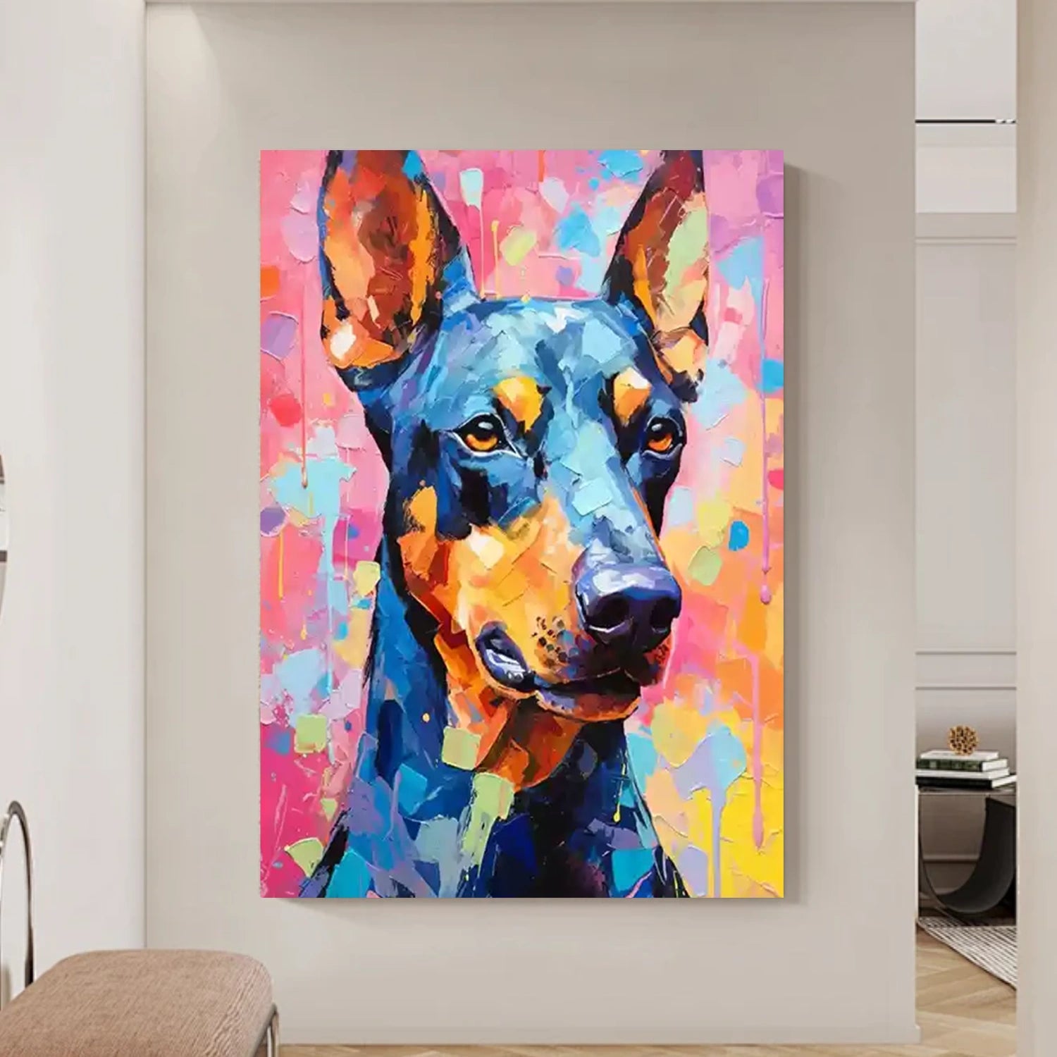 Large Textured Dog Painting | Colorful Abstract Doberman Pinscher Wall Art