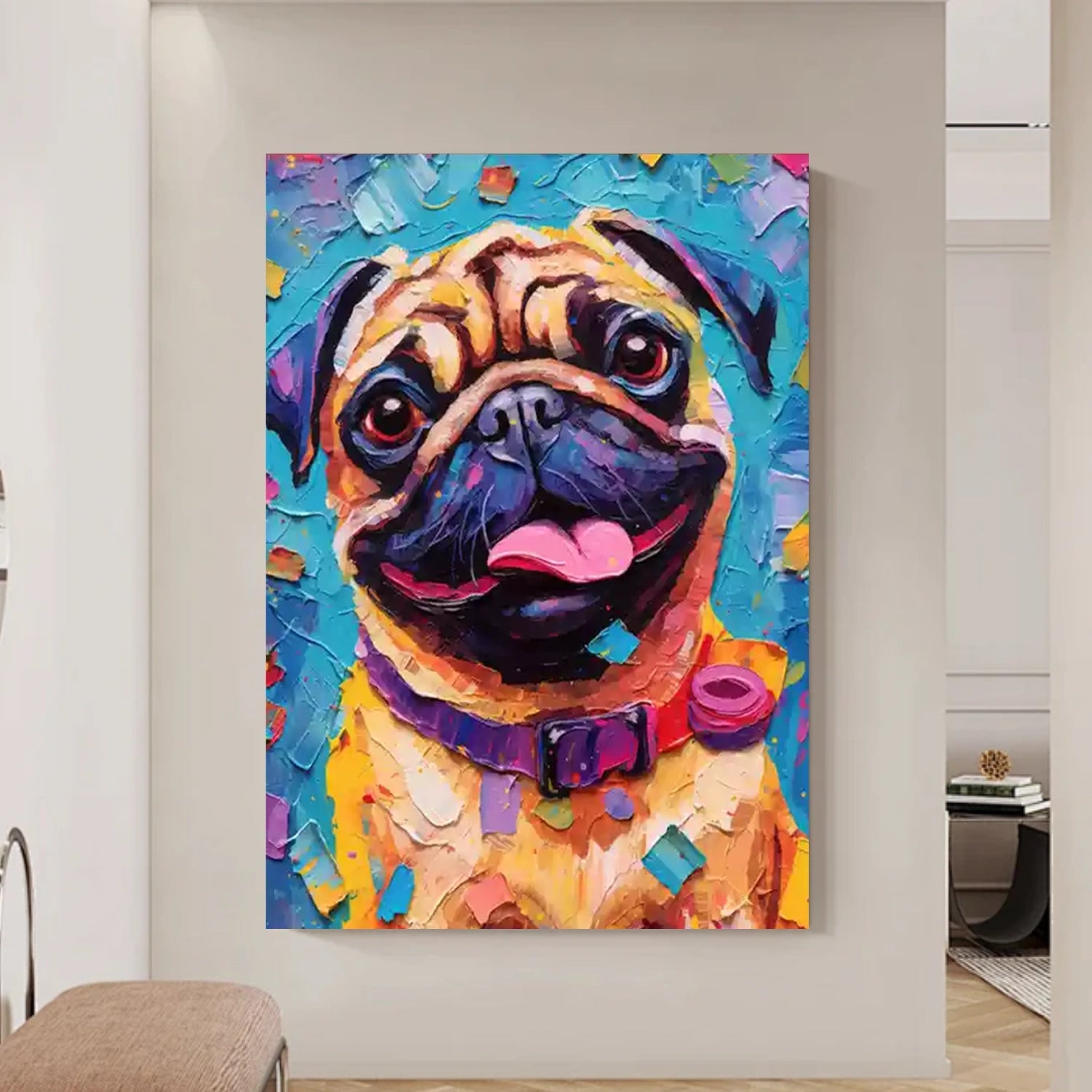 Large Textured Pug Painting | Colorful Abstract Dog Wall Art Decor