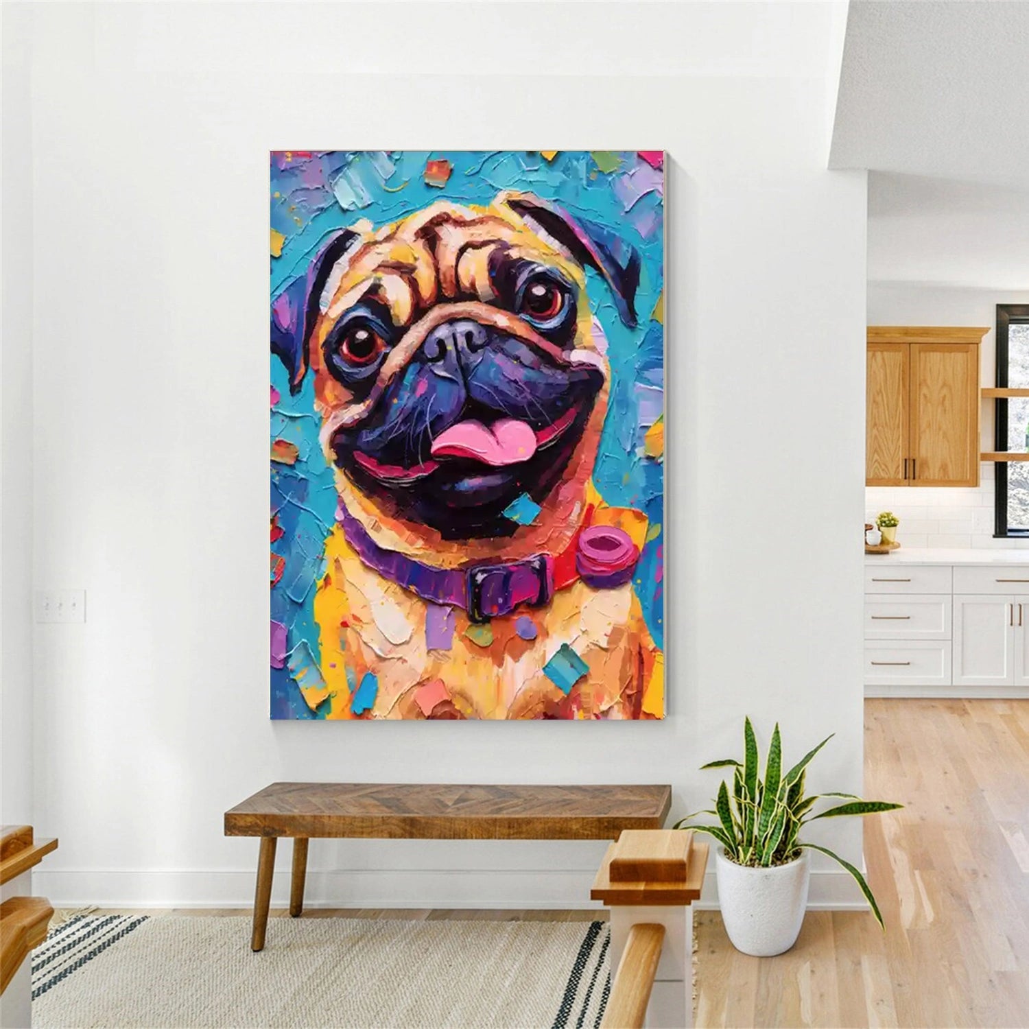 Colorful Pug Wall Art | Large Textured Dog Painting Canvas #ZZ 162