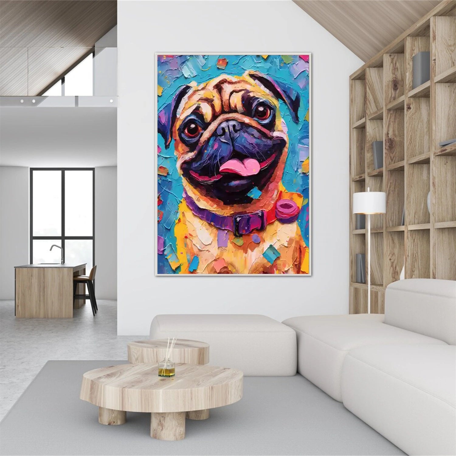 Colorful Pug Wall Art | Large Textured Dog Painting Canvas #ZZ 162