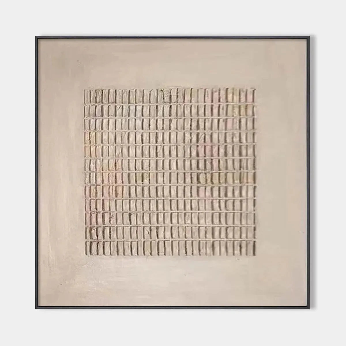 Beige Textured Grid Canvas Wall Art | Faux Plaster Relief #AA 426