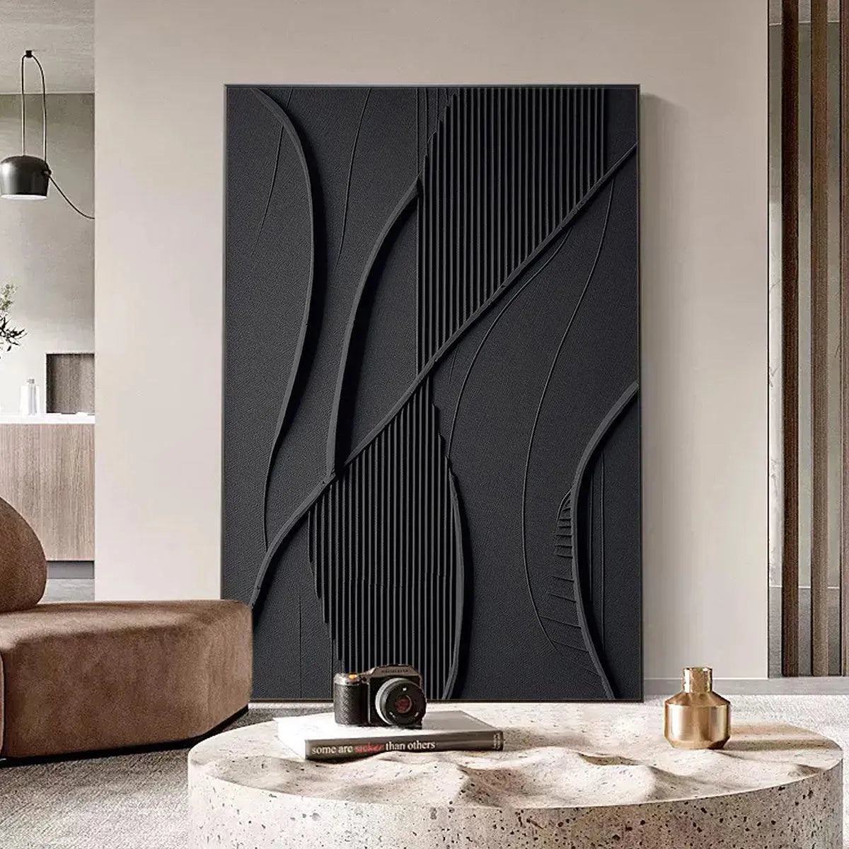 Minimalist Black 3D Texture Wall Art | Modern Monochrome Canvas #AA 440