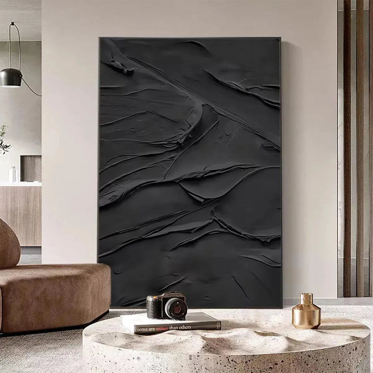 Minimalist All Black Wall Art | Modern 3D Textured Canvas #AA 458