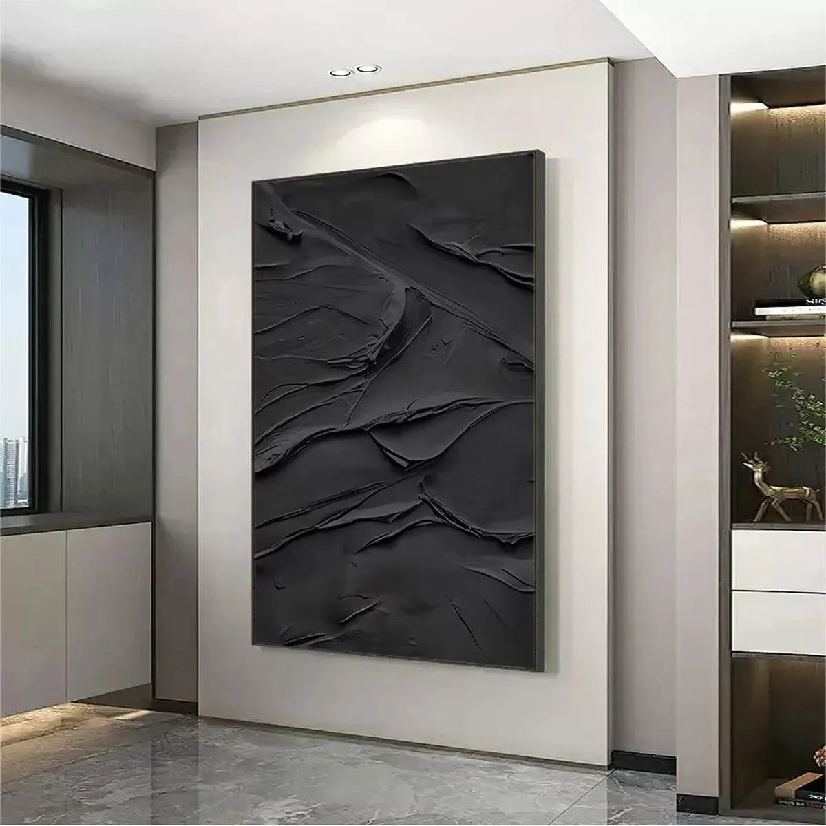 Minimalist All Black Wall Art | Modern 3D Textured Canvas #AA 458