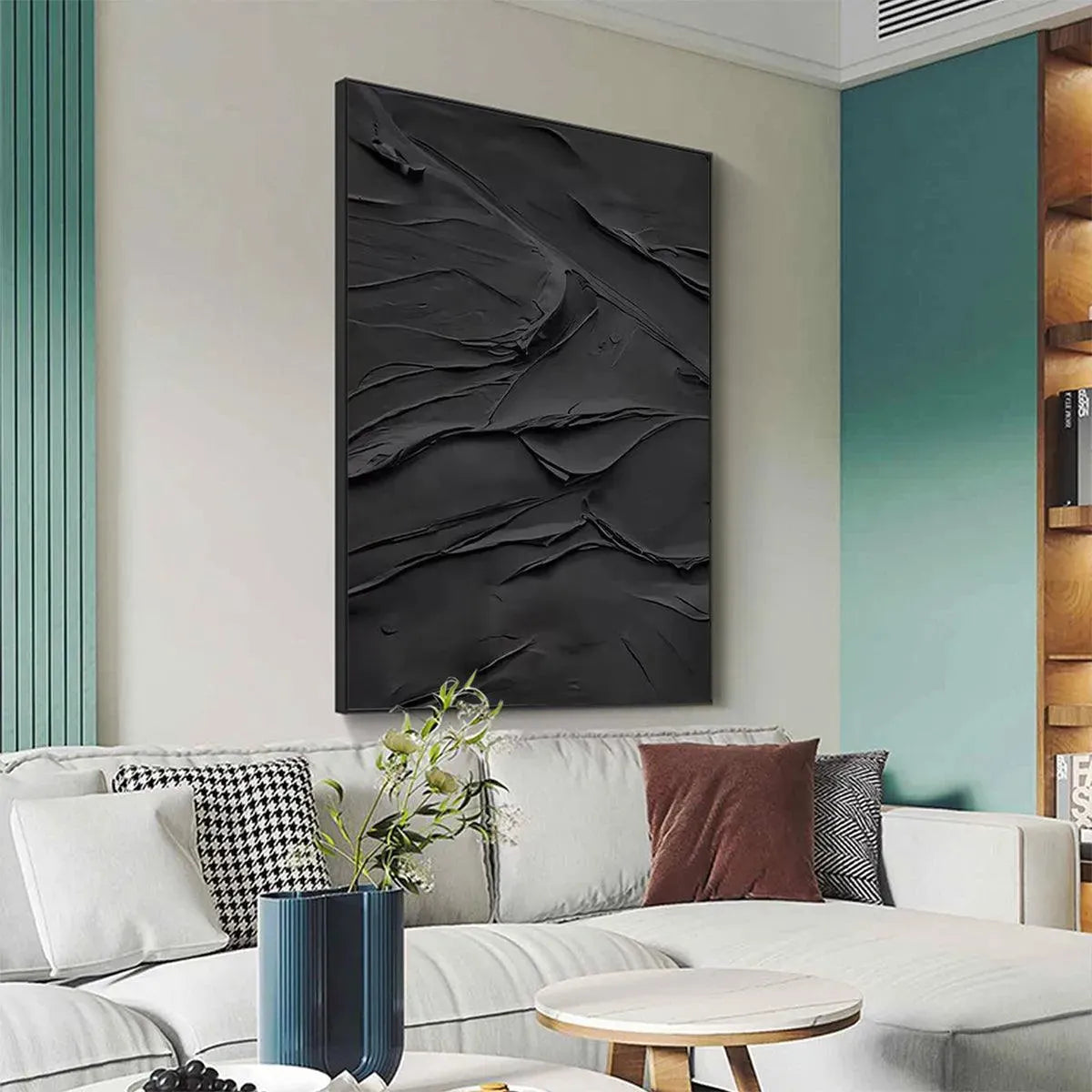 Minimalist All Black Wall Art | Modern 3D Textured Canvas #AA 458