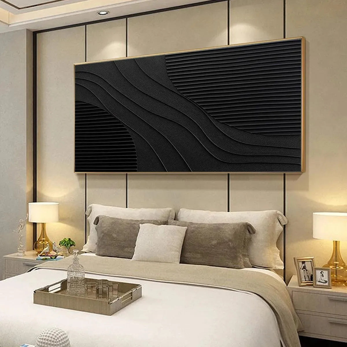 Minimalist Black 3D Texture Wall Art | Modern Monochrome Canvas #AA 428