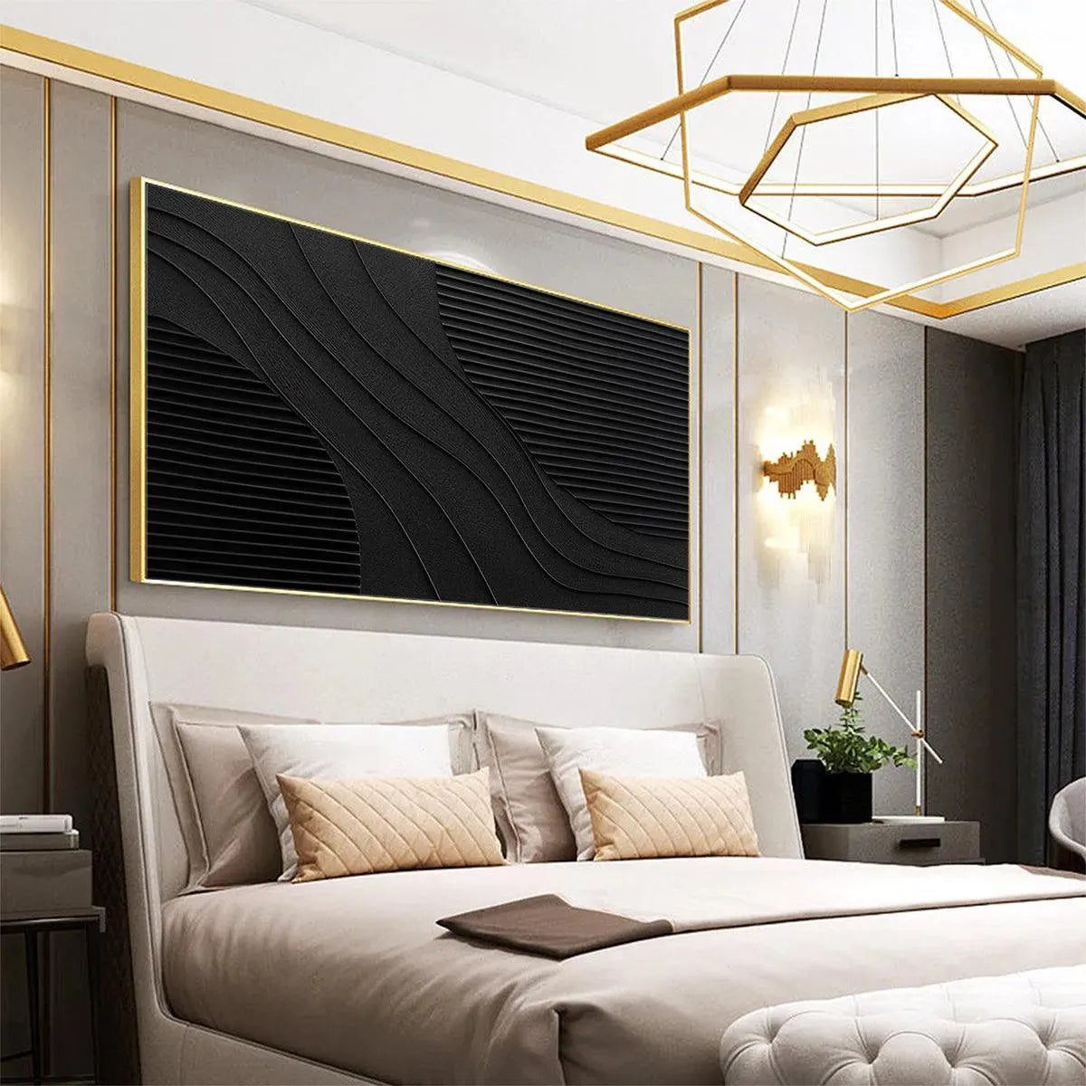 Minimalist Black 3D Texture Wall Art | Modern Monochrome Canvas #AA 428