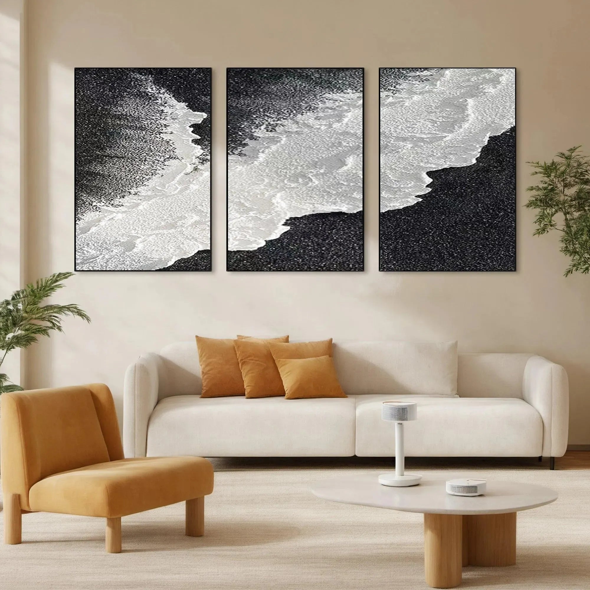 Black and White Ocean Triptych | 3 Piece Seascape Canvas Art #AA 423