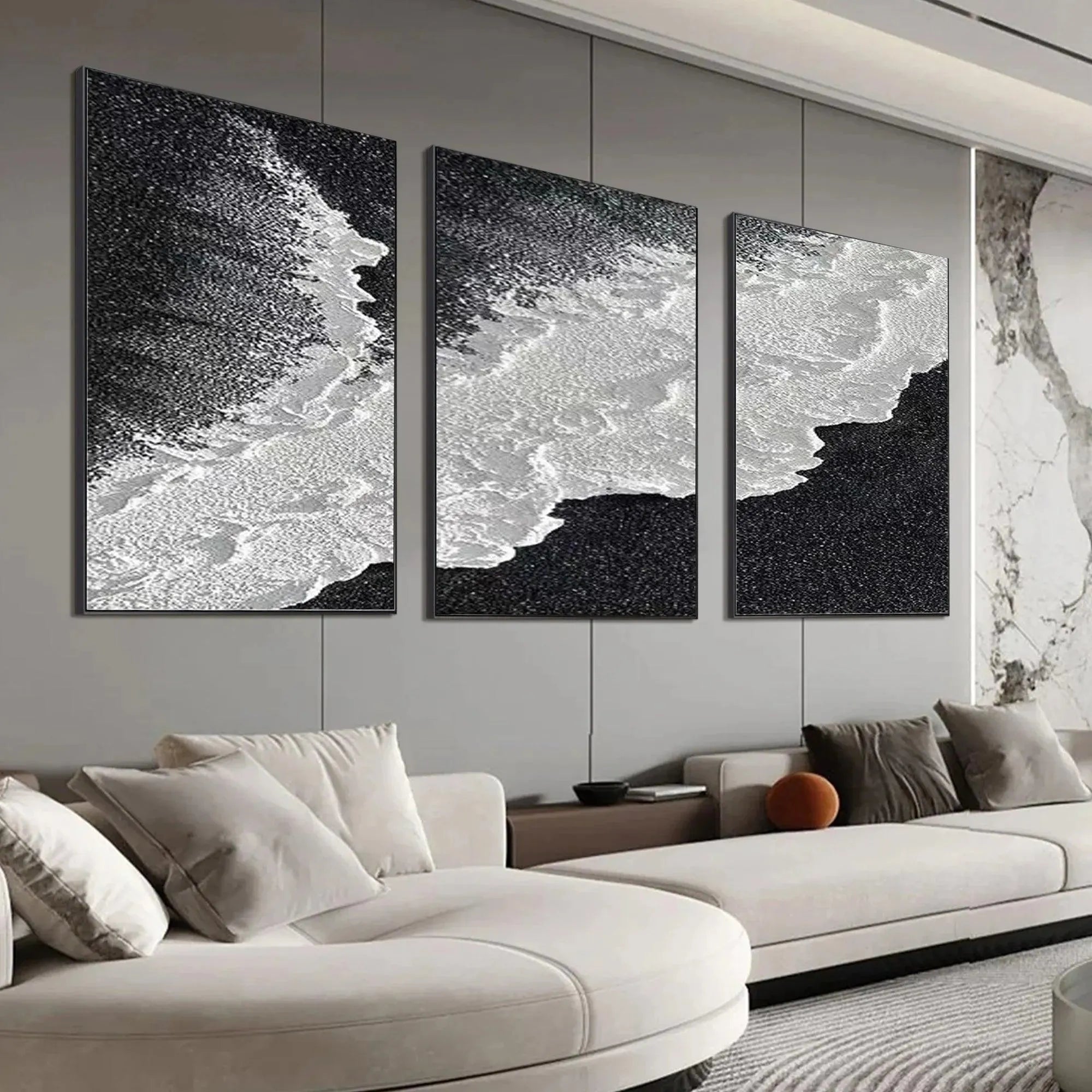 Black and White Ocean Triptych | 3 Piece Seascape Canvas Art #AA 423