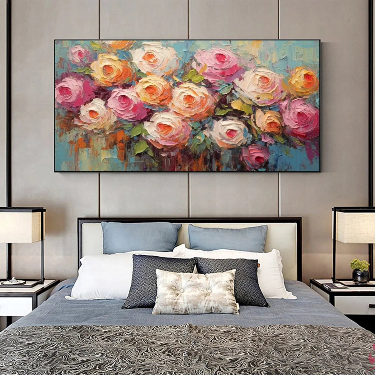 Modern Impressionist Rose Art | Colorful Textured Painting