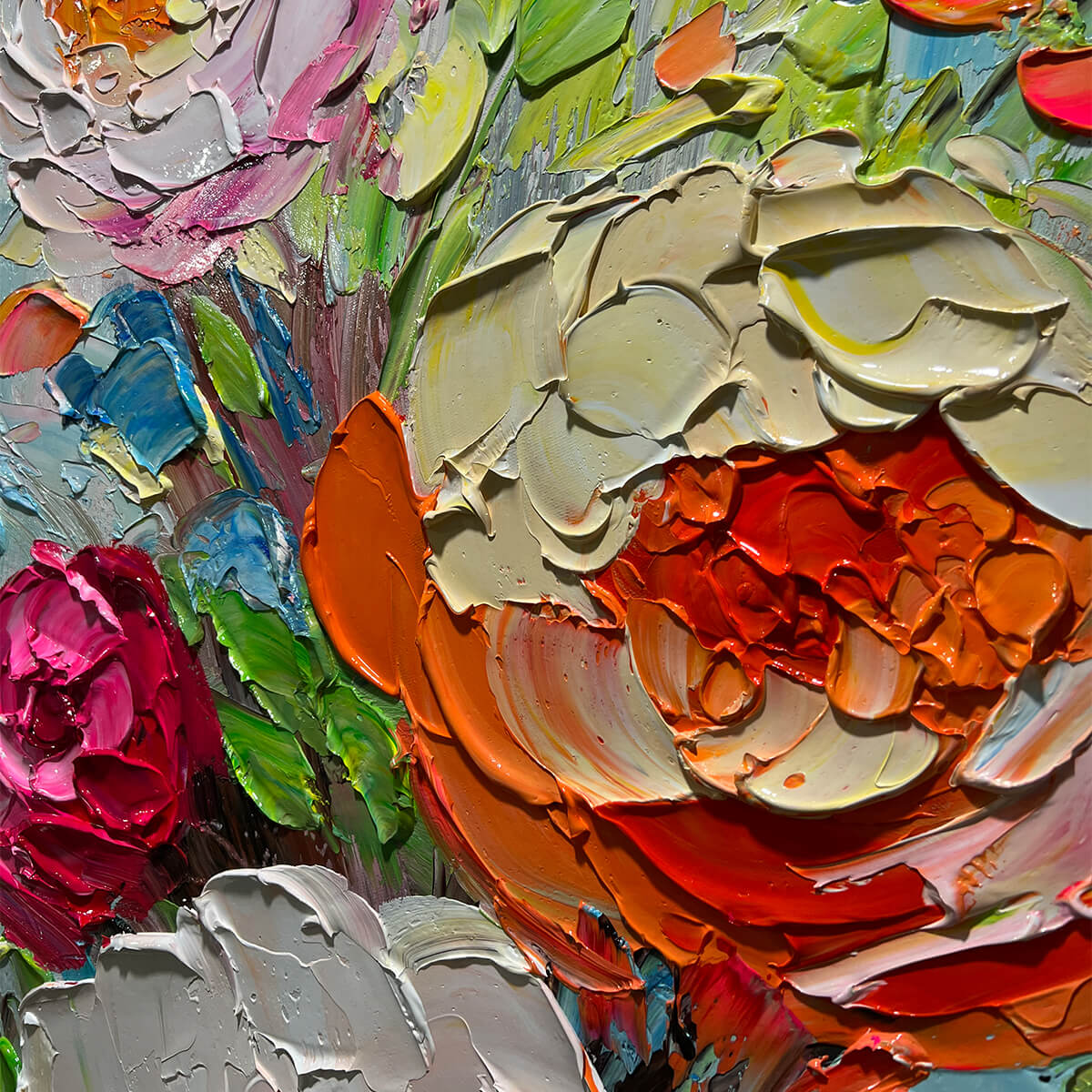 Textured 3D Floral Painting | Colorful Impasto Bouquet Art #AA 195