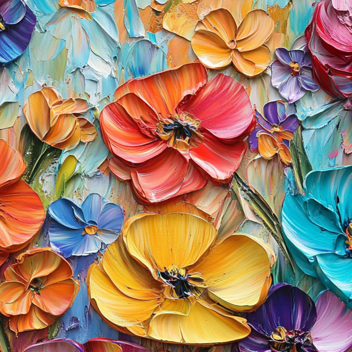 Rainbow Wildflower Meadow Art | Colorful Vertical Painting #AA 196