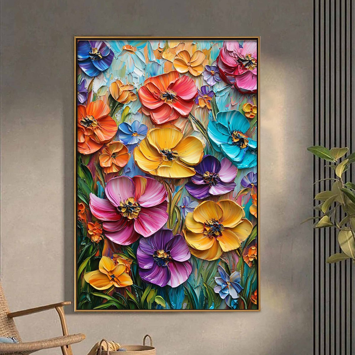 Abstract Rainbow Poppies Painting | Colorful 3D Floral Art
