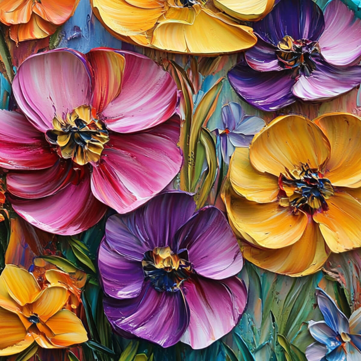 Rainbow Wildflower Meadow Art | Colorful Vertical Painting #AA 196