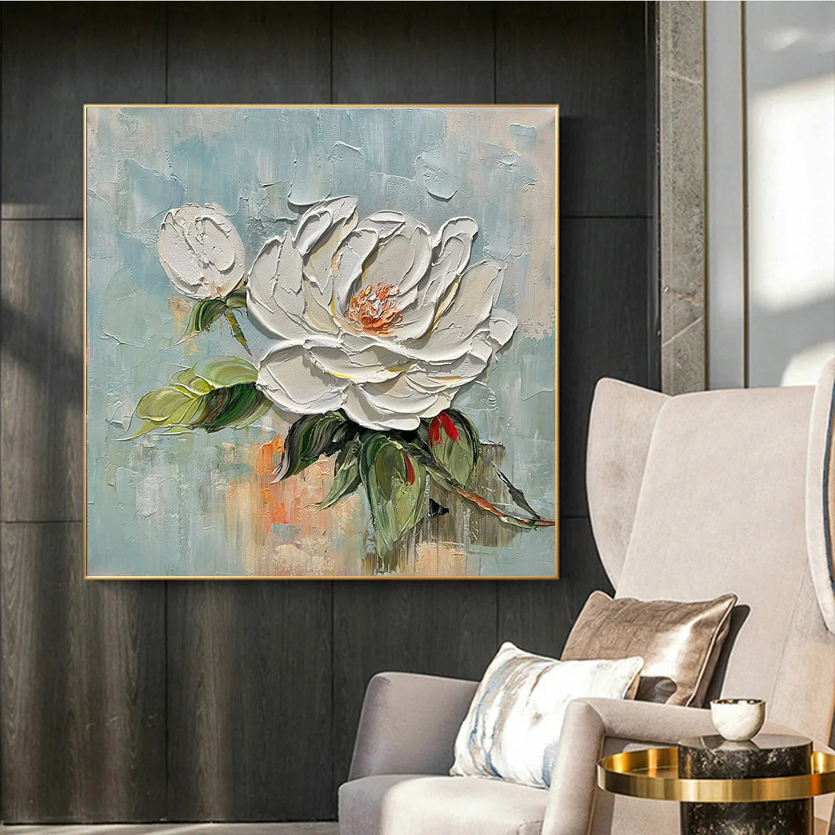 Modern Impressionist Peony Art | Large White Floral Painting