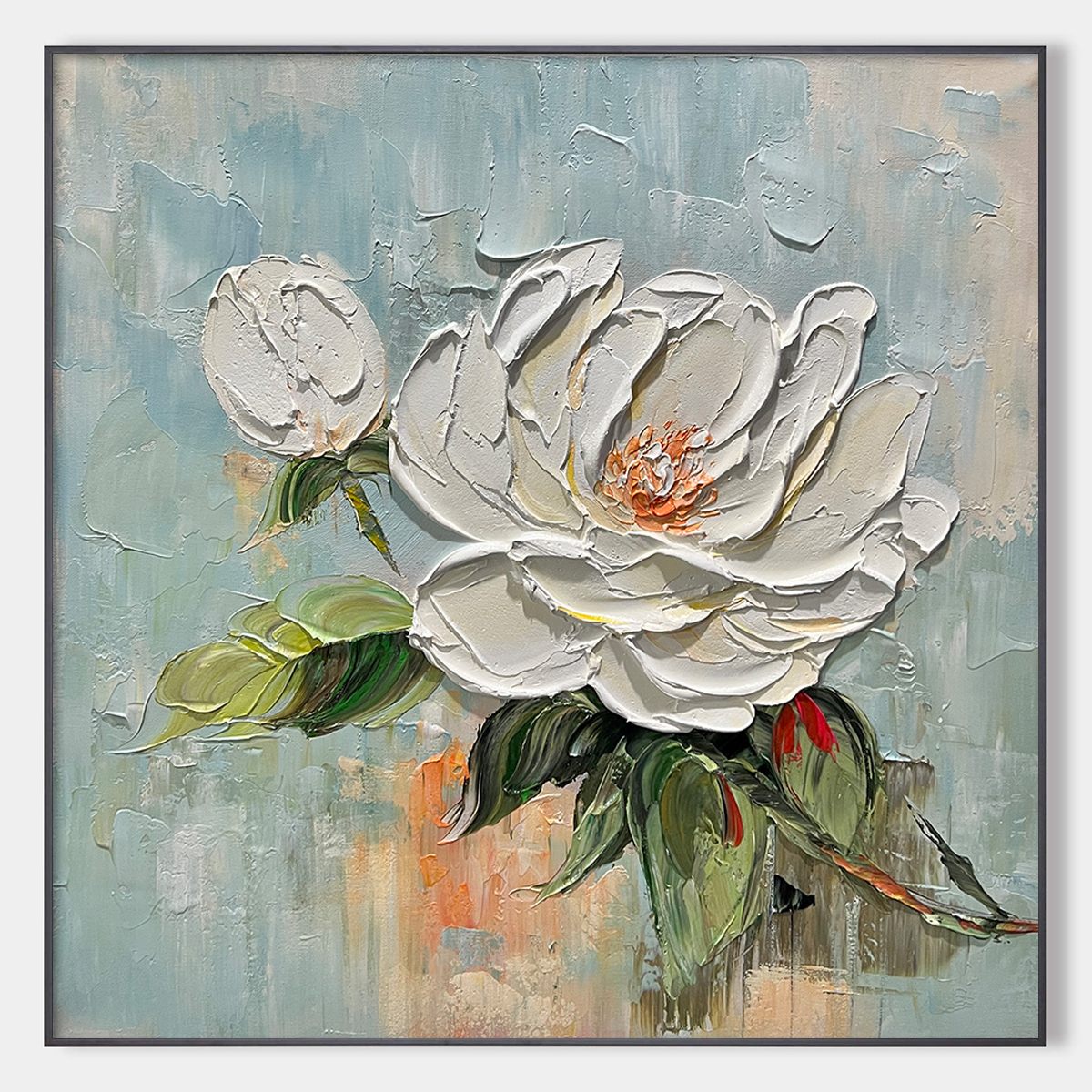 Textured 3D White Peony Painting | Impasto Floral Wall Art #AA 197