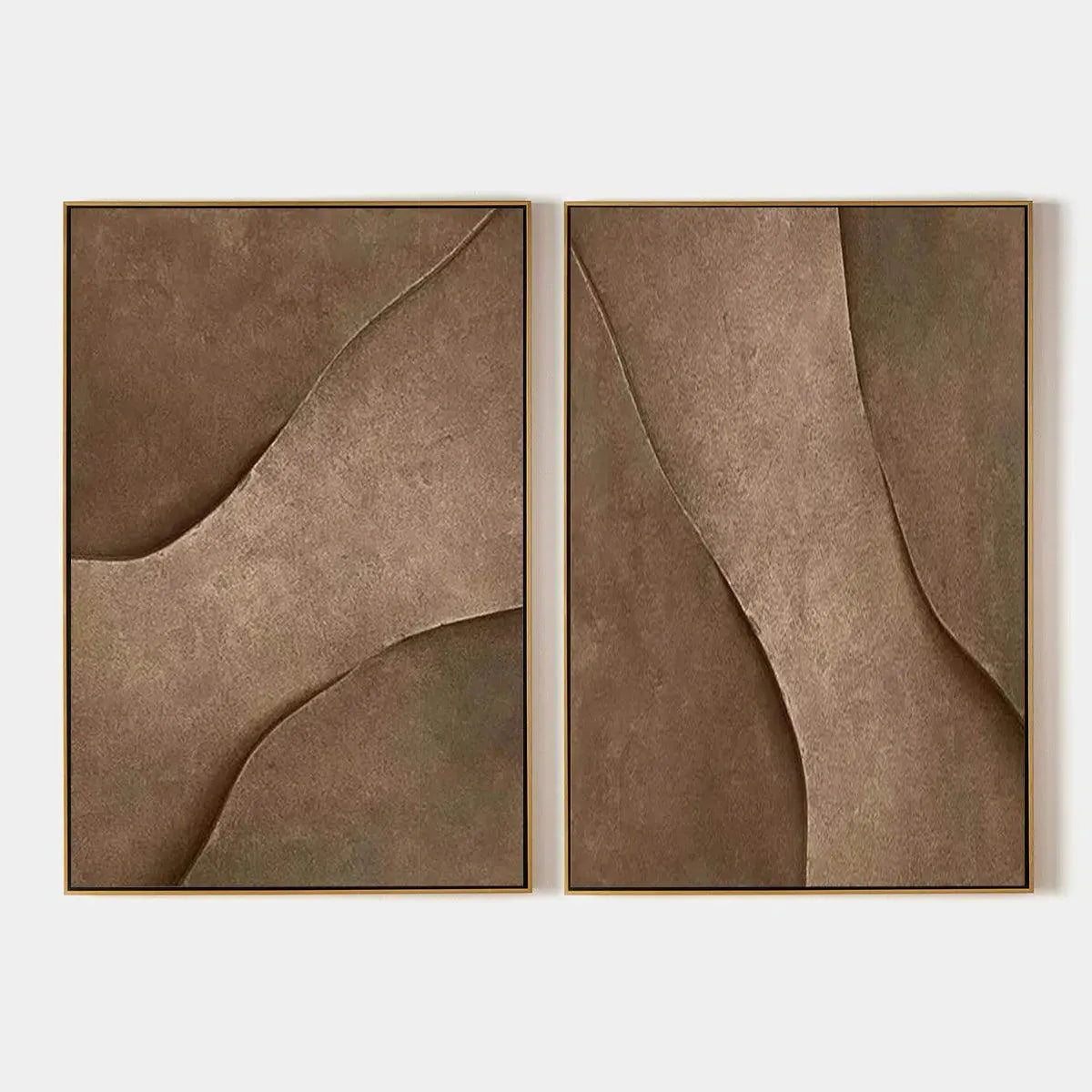 Modern Earth Tone Wall Art Set of 2 | Brown Minimalist Canvas #AA 464