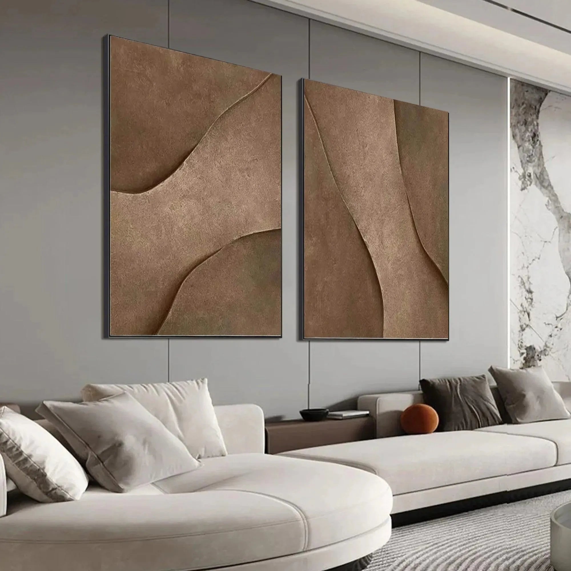 Modern Earth Tone Wall Art Set of 2 | Brown Minimalist Canvas #AA 464