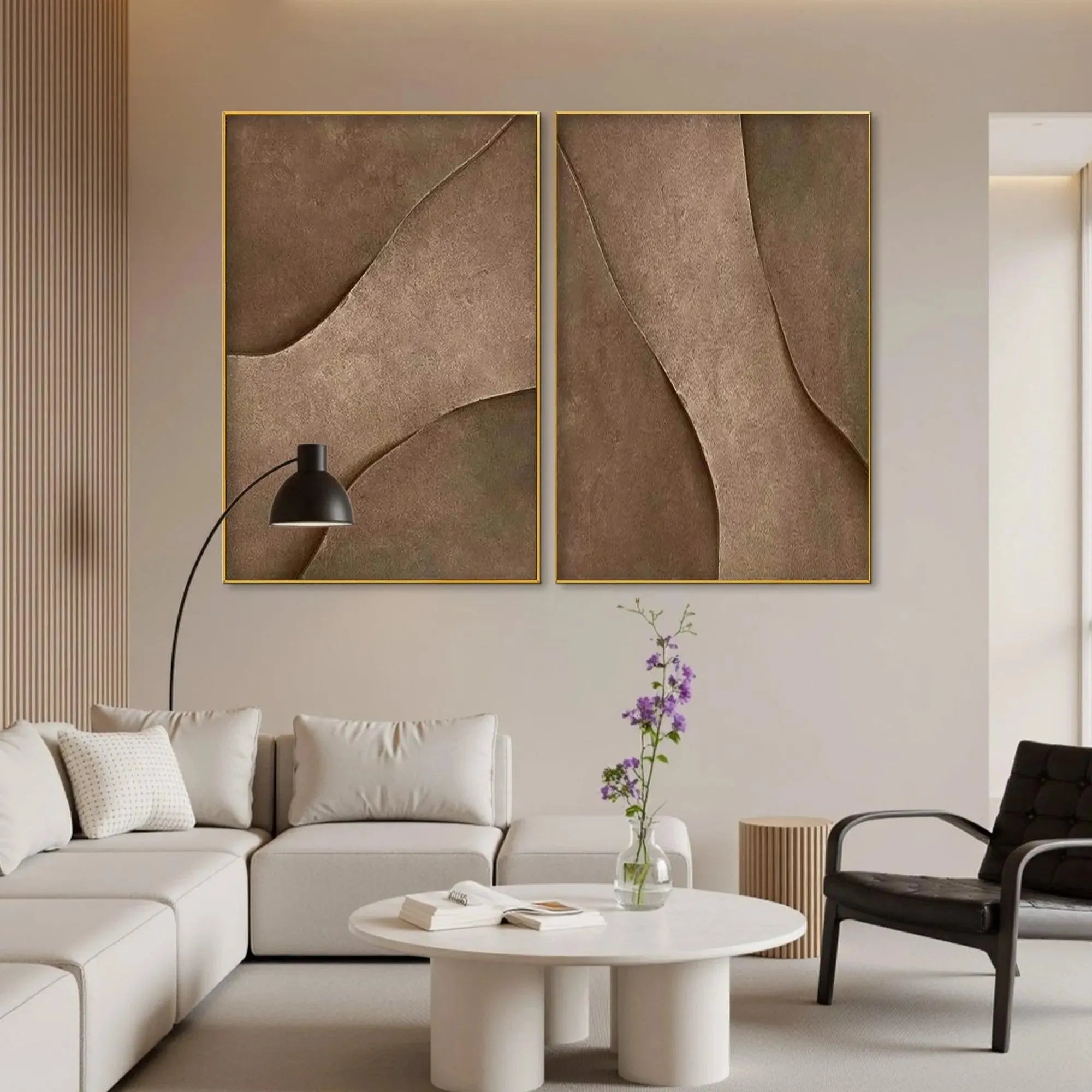 Modern Earth Tone Wall Art Set of 2 | Brown Minimalist Canvas #AA 464