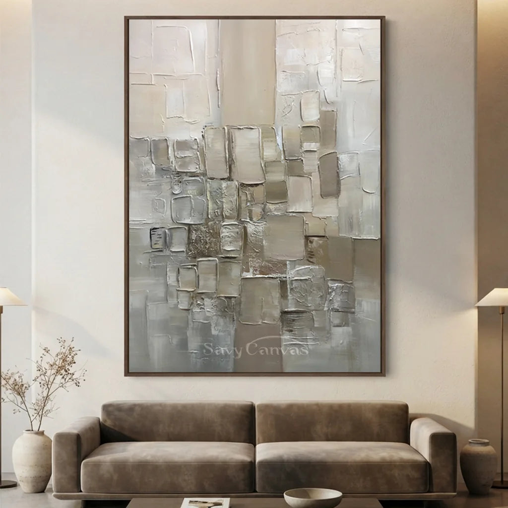 Cream and Beige Textured Abstract Canvas | Warm Neutral Wall Art #AA 415