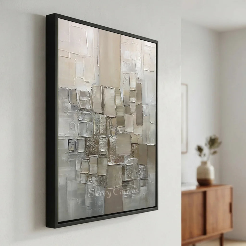 Cream and Beige Textured Abstract Canvas | Warm Neutral Wall Art #AA 415