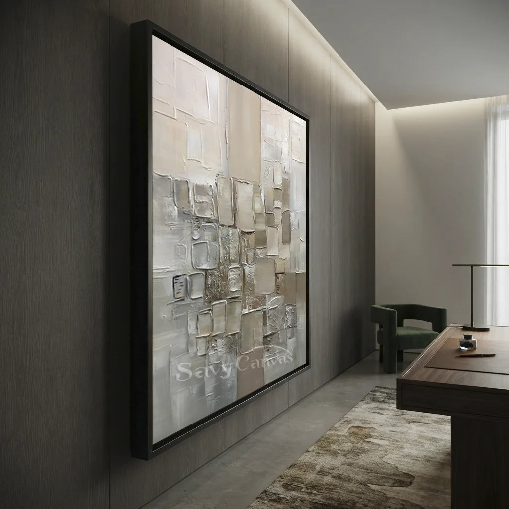 Cream and Beige Textured Abstract Canvas | Warm Neutral Wall Art #AA 415