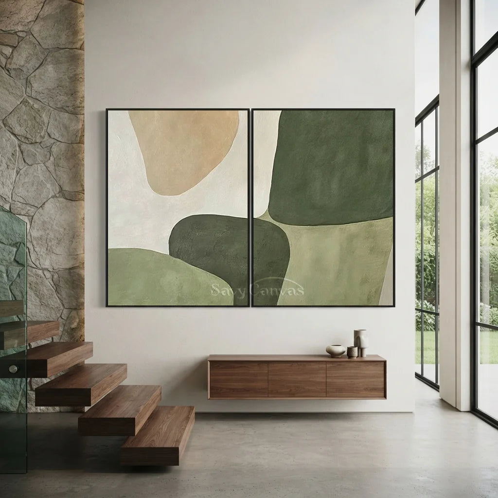 Beige-&-Green-Abstract-Wall-Art-Set-of-2-for-staircase-decor-07.webp