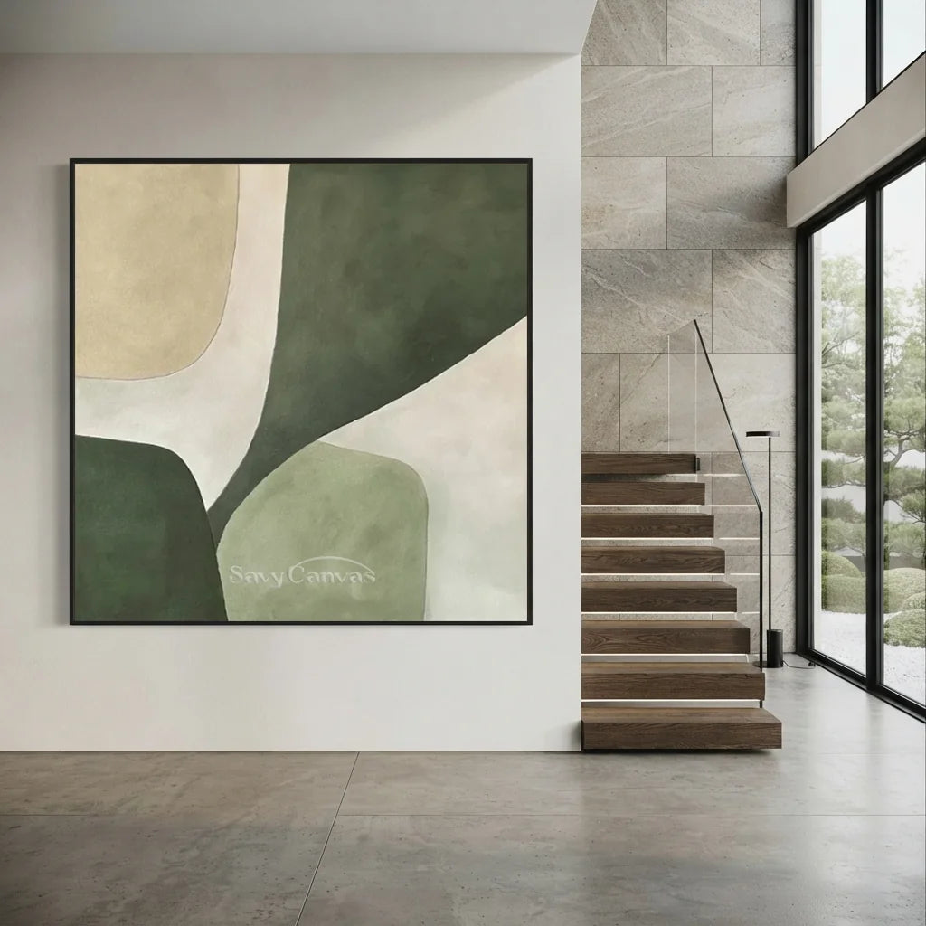 Beige-&-Green-Abstract-Wall-Art-for-large-Staircase-wall-03.webp