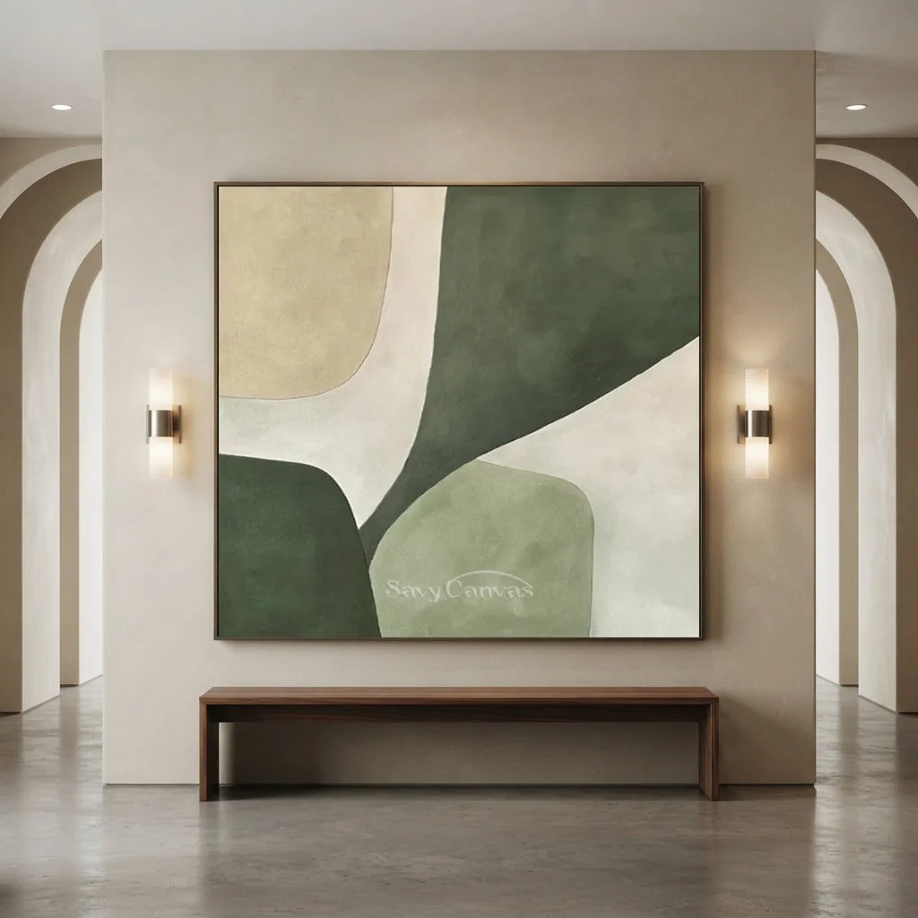 Beige-&-Green-Abstract-Wall-Art-for-large-art-corridor-06.webp