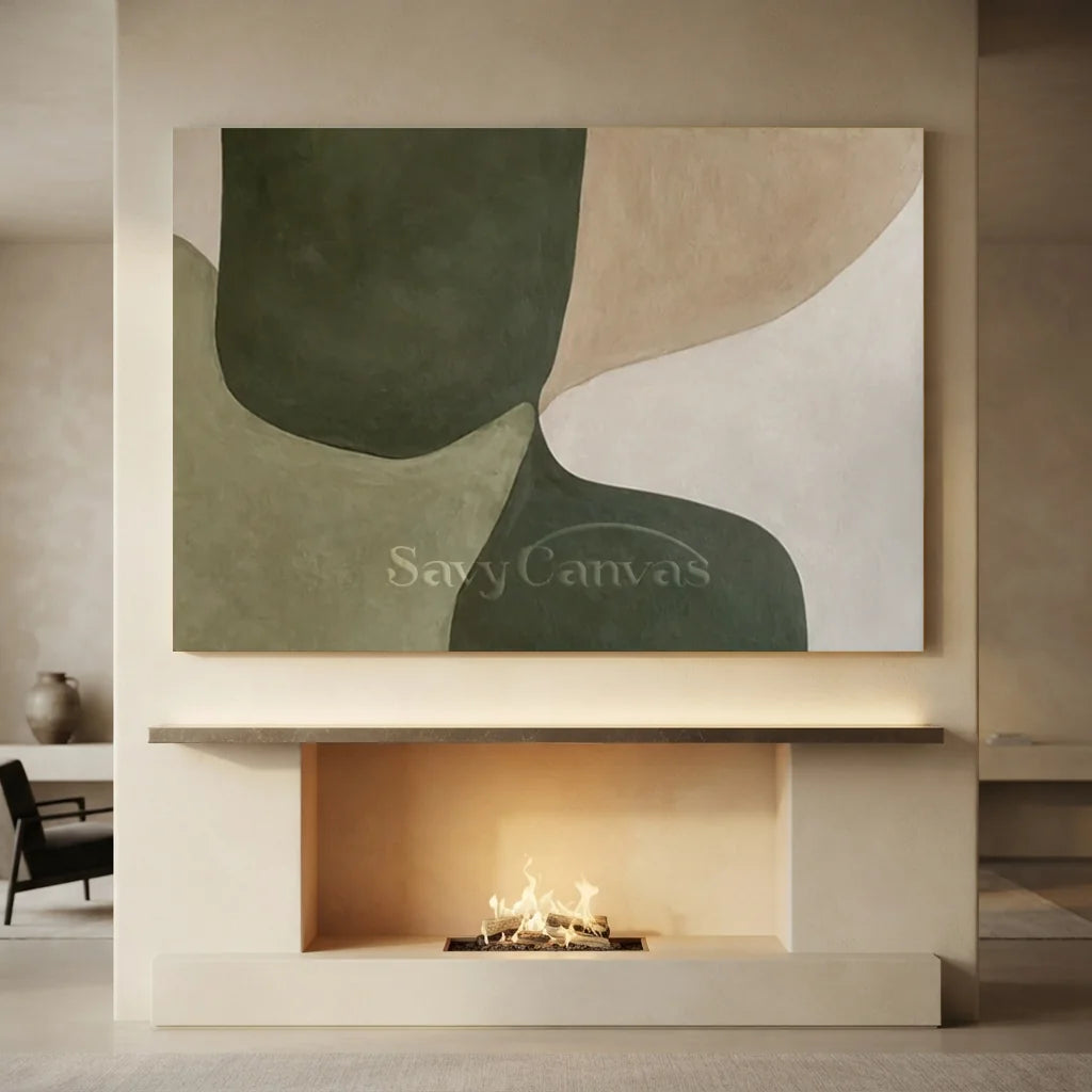 Beige-&-Green-Abstract-Wall-Art-for-large-fireplace-07.webp