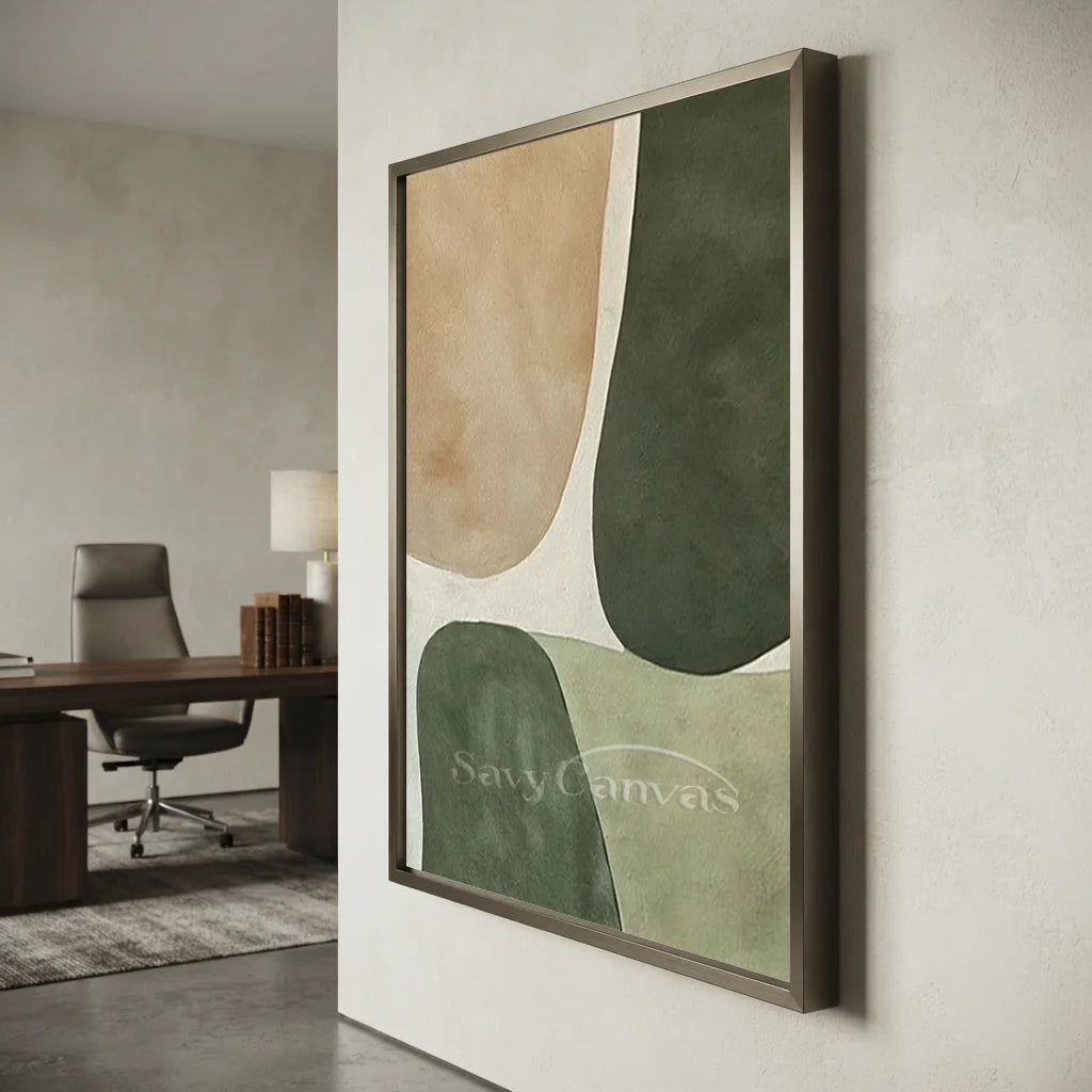 Handpainted Minimalist Beige & Sage Green Abstract Oil Painting #ZC 43