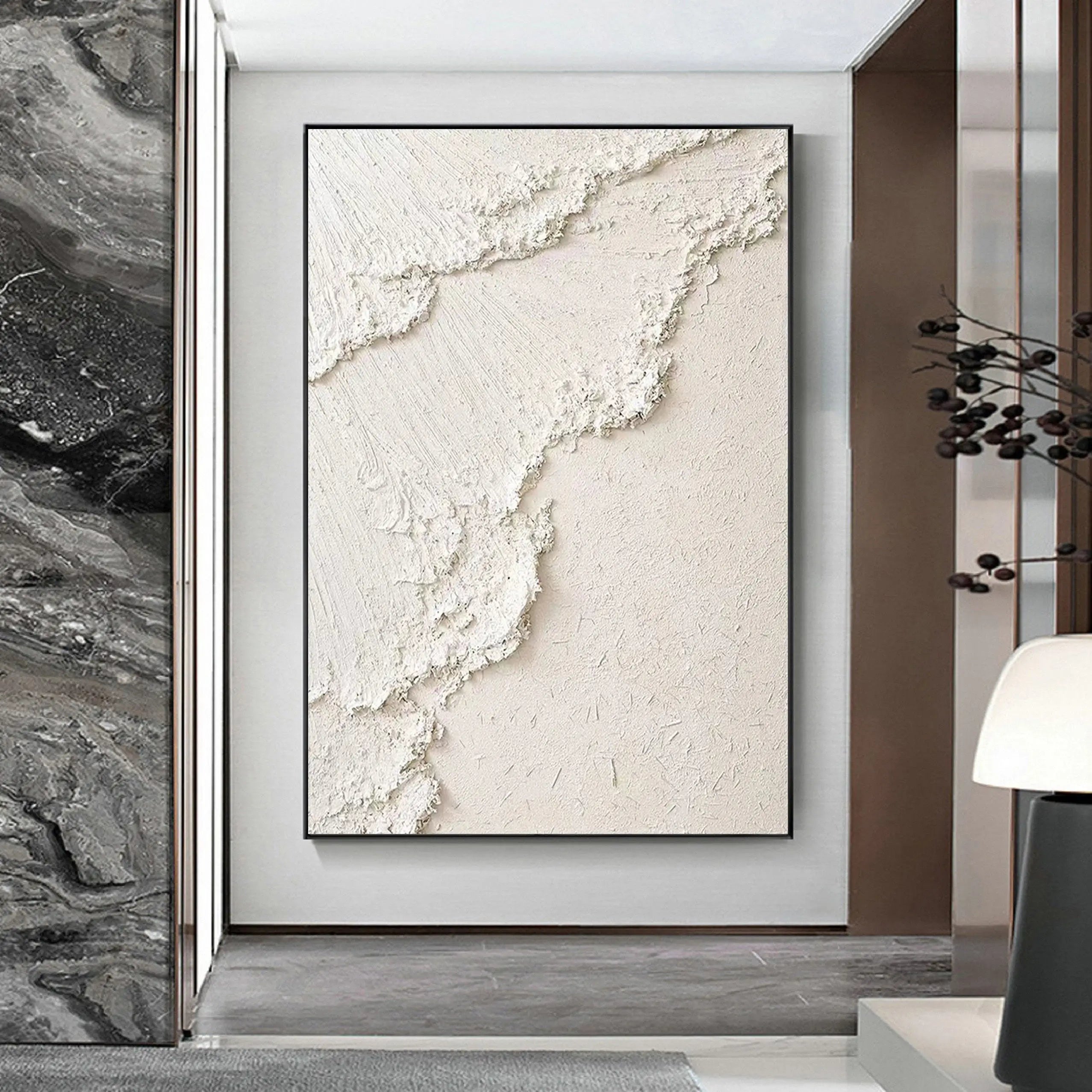 3D Textured Wall Art Vertical | Large White Abstract Neutral Painting