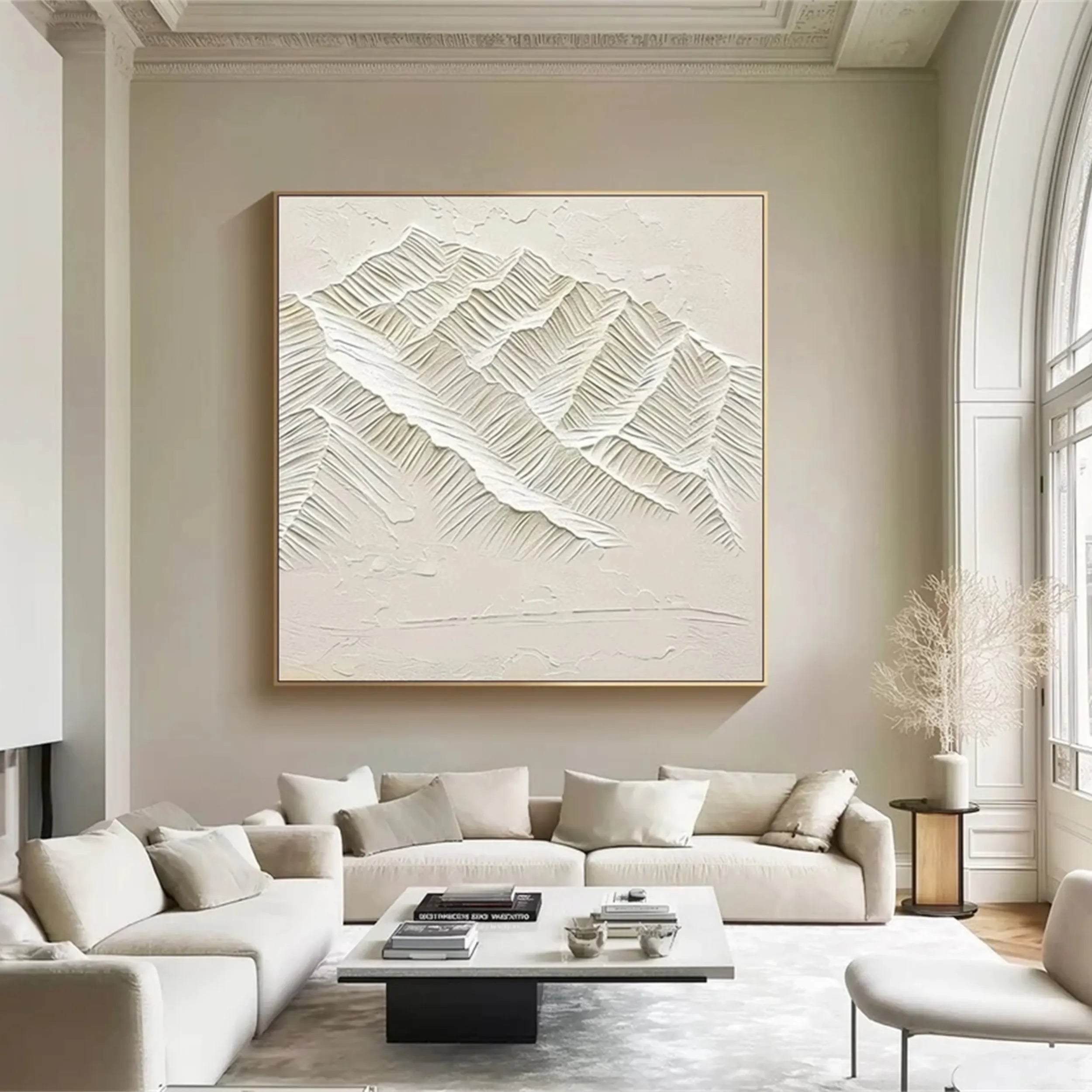 Beige Minimalist Textured Wall Art – Modern Mountain Canvas #JJ 422