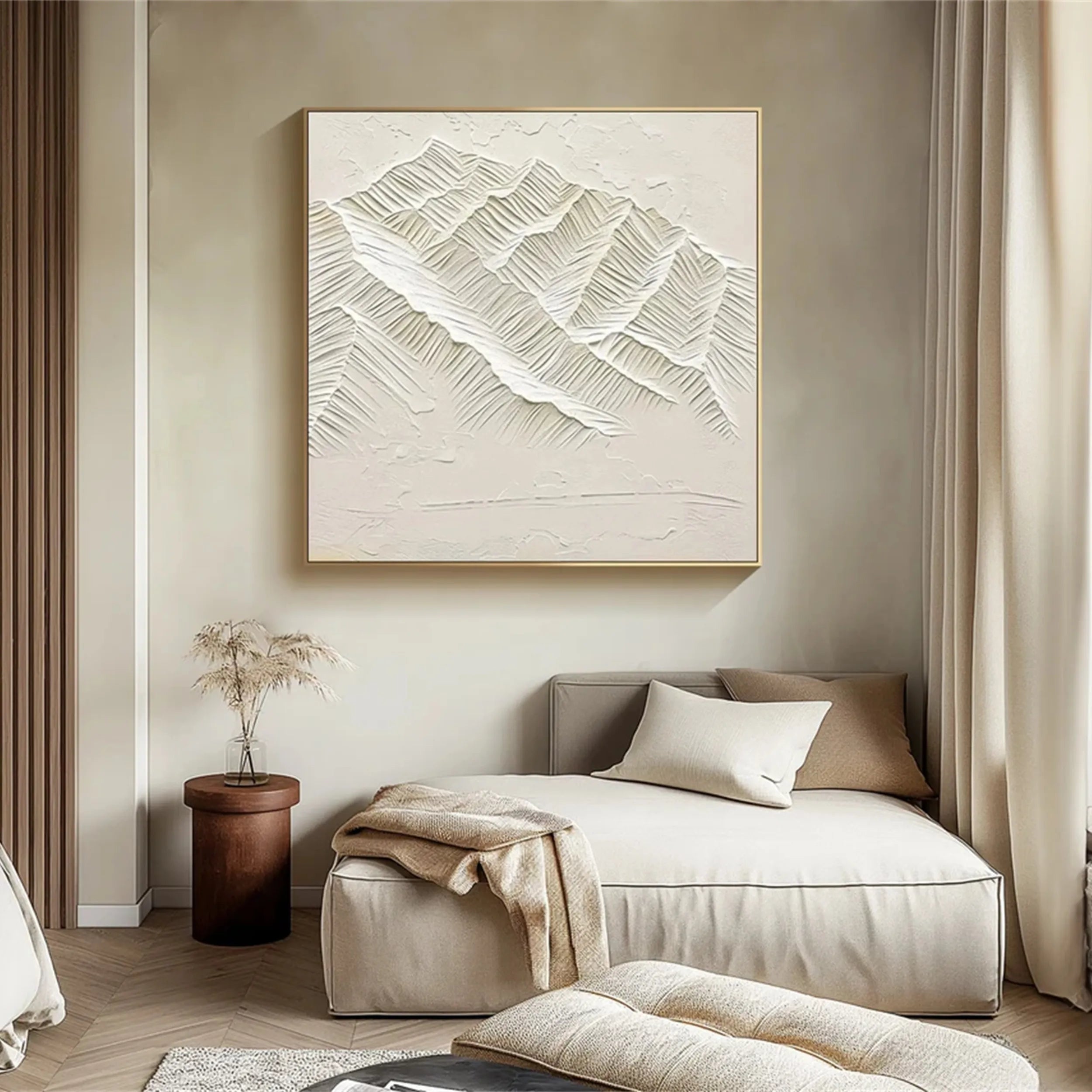 Beige Minimalist Textured Wall Art – Modern Mountain Canvas #JJ 422