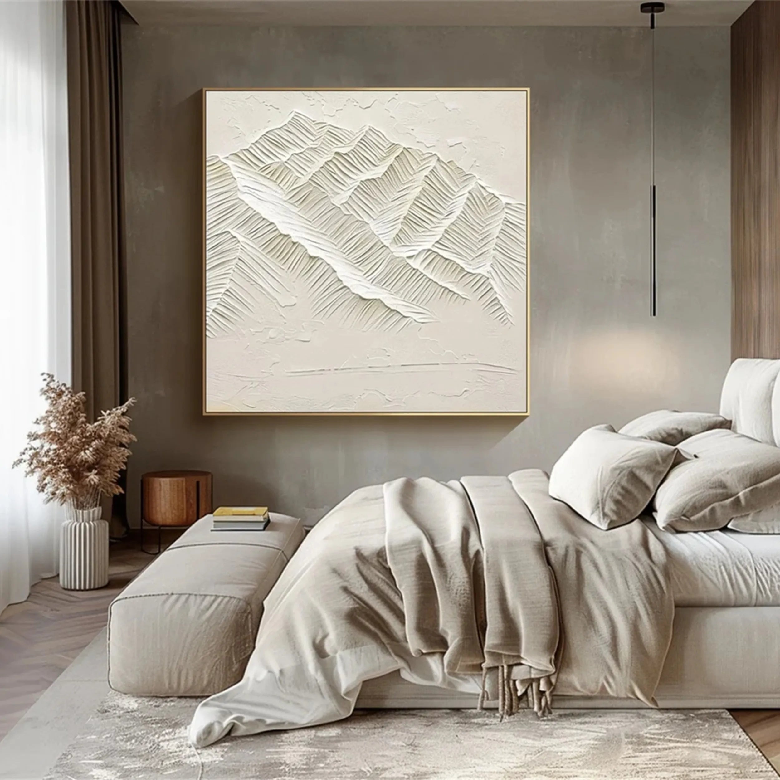 Beige Minimalist Textured Wall Art – Modern Mountain Canvas #JJ 422