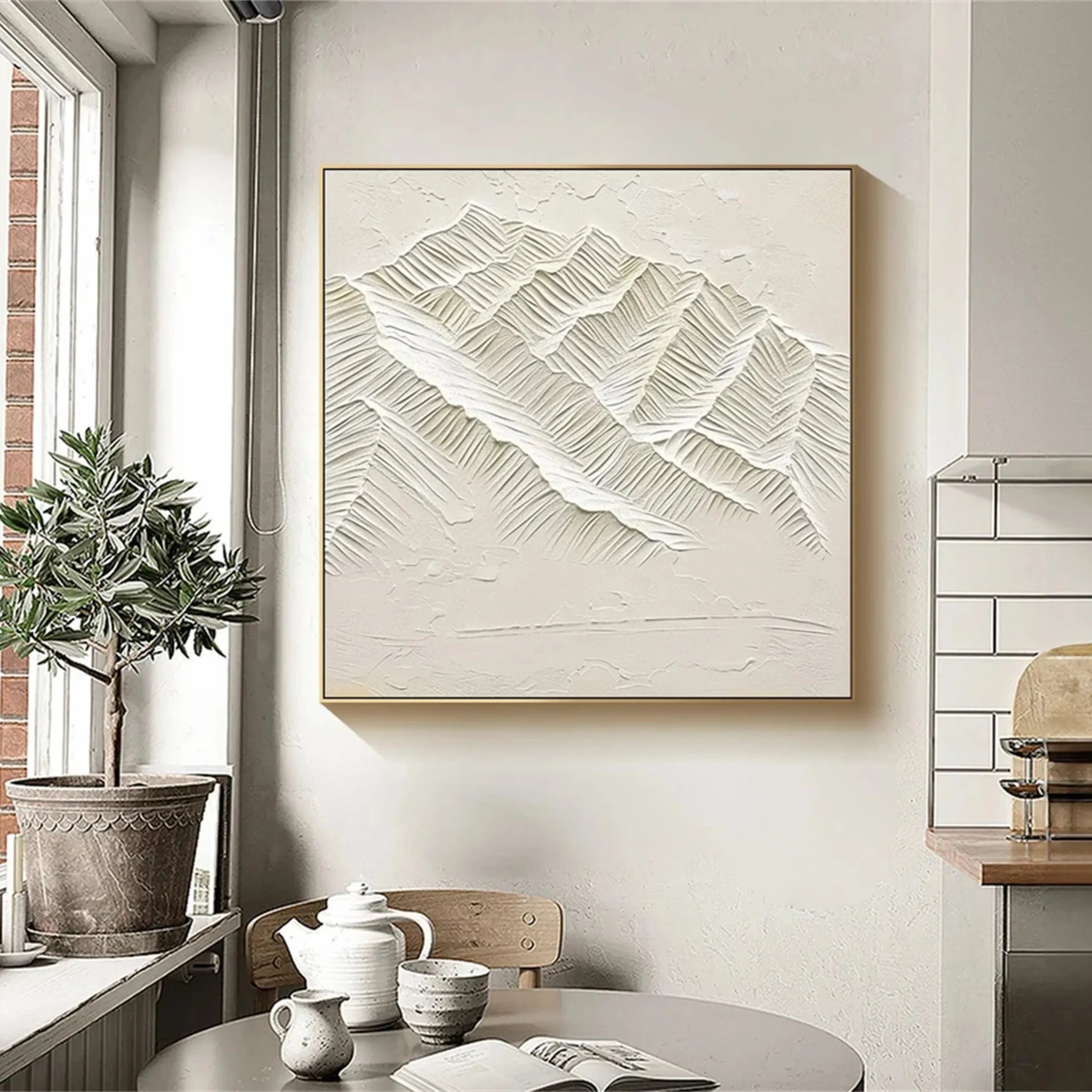 Neutral Textured Wall Art – Beige Mountain Canvas Painting