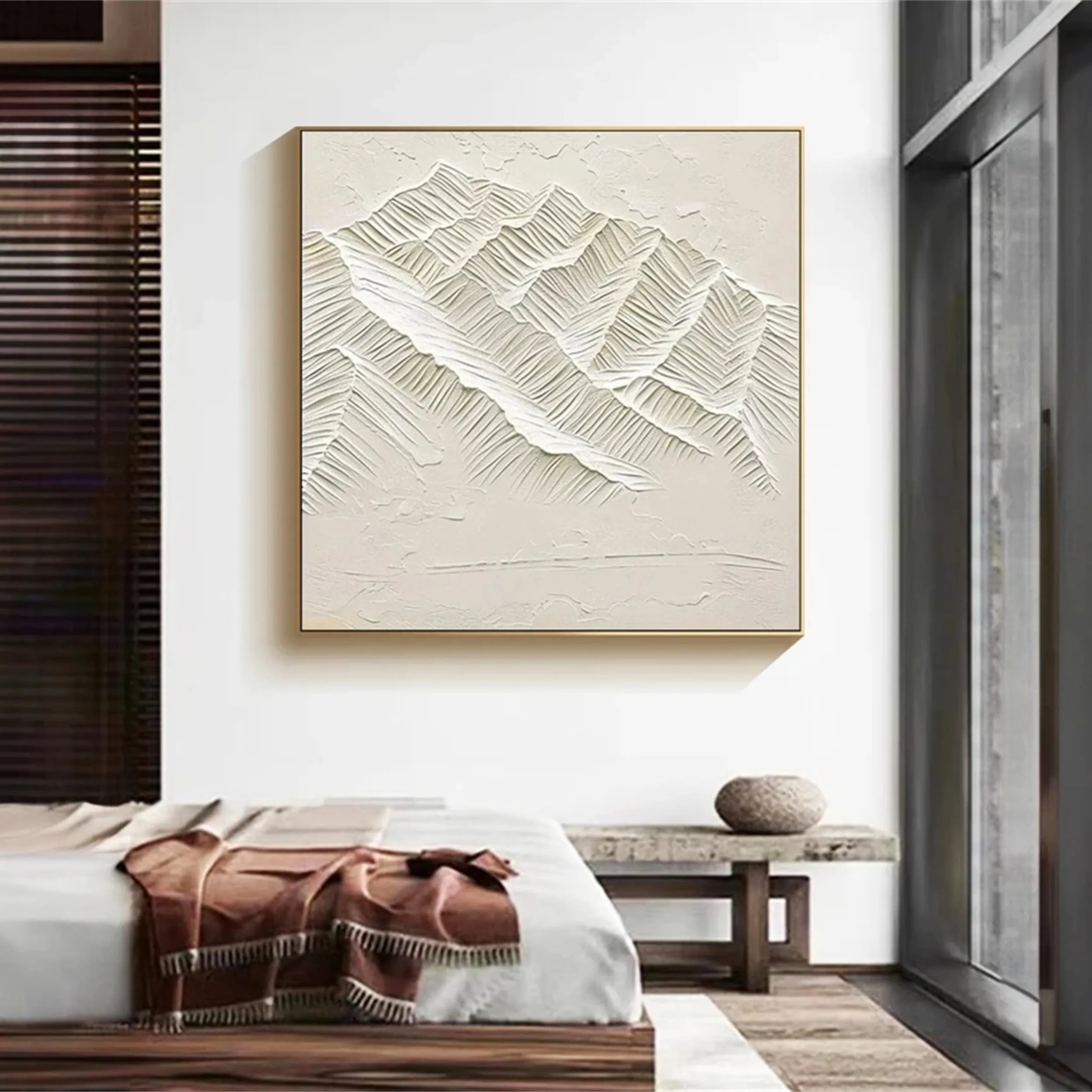 Beige Minimalist Textured Wall Art – Modern Mountain Canvas #JJ 422