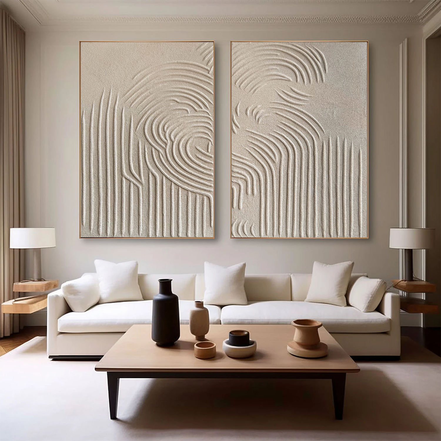 Large White Textured Wall Art | 2 Piece Vertical Abstract Arch Painting