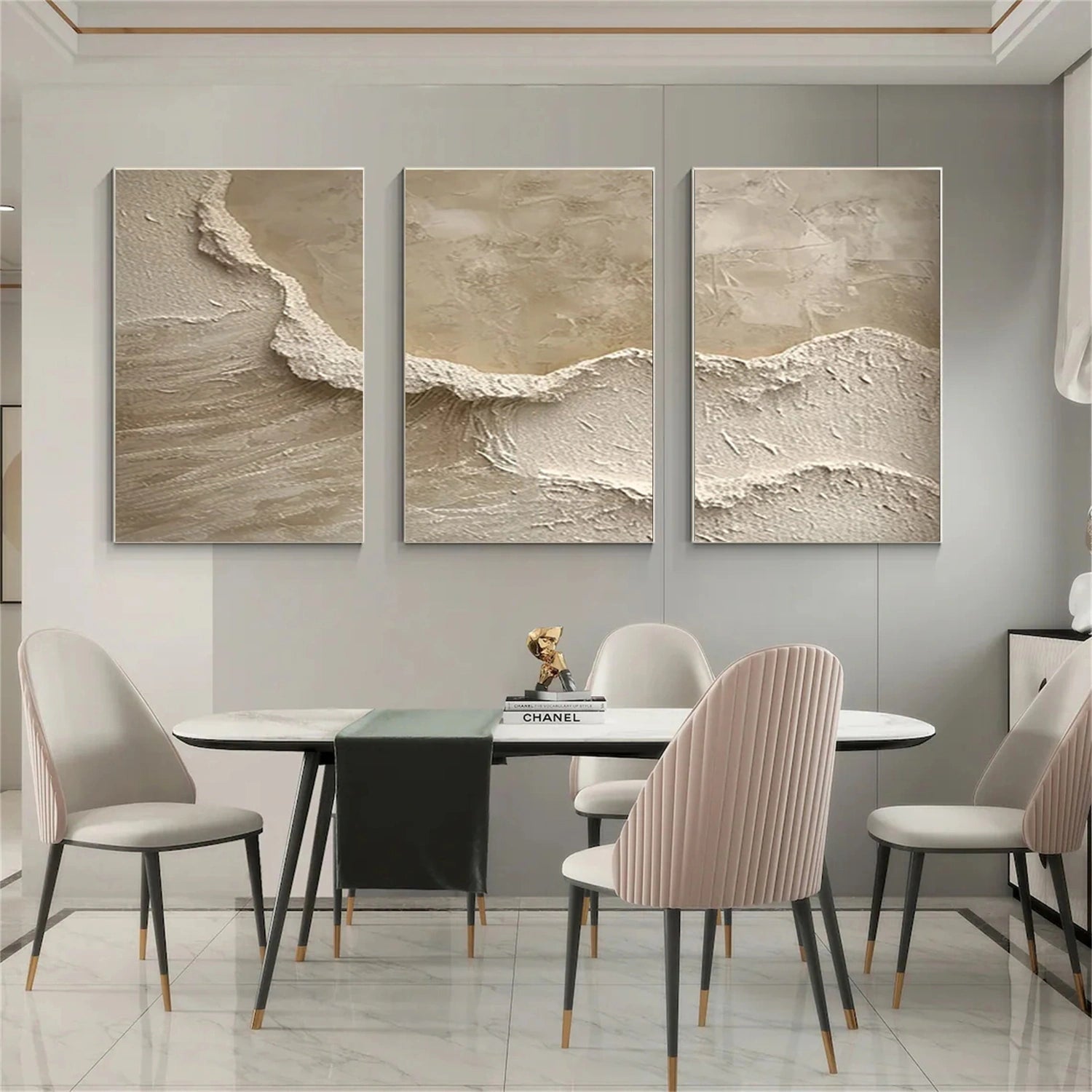 Large Minimalist Textured Wall Art | 3 Piece Neutral Abstract Triptych