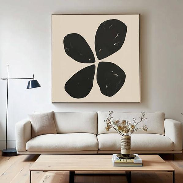 Large Black Clover Painting | Modern Abstract Floral Art