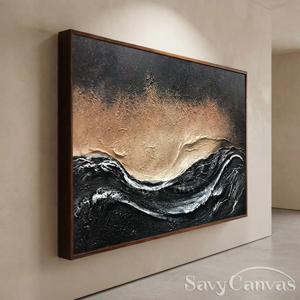 Oversize Black Gold White Textured Abstract Oil Painting - Modern Art #JJ 176