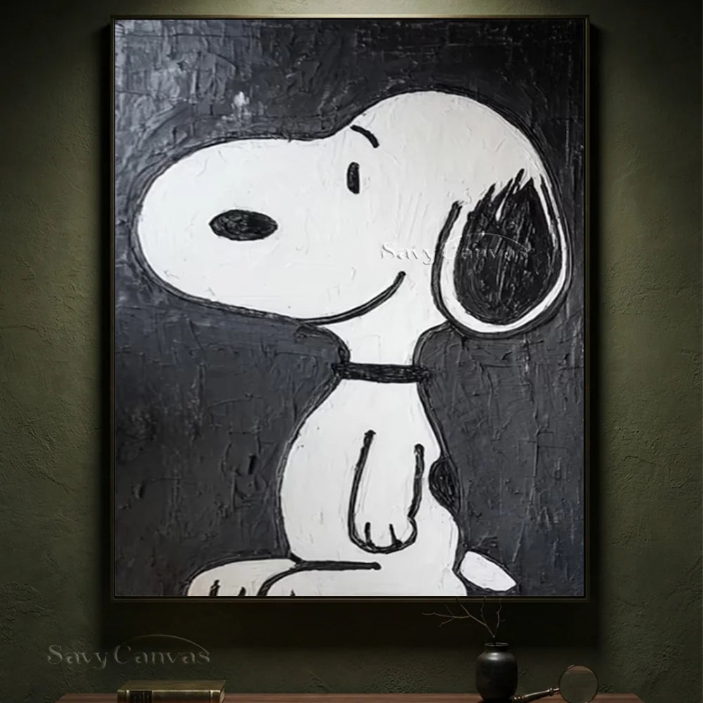 Pop Art Black White Snoopy Hand-painted Canvas #SS 262