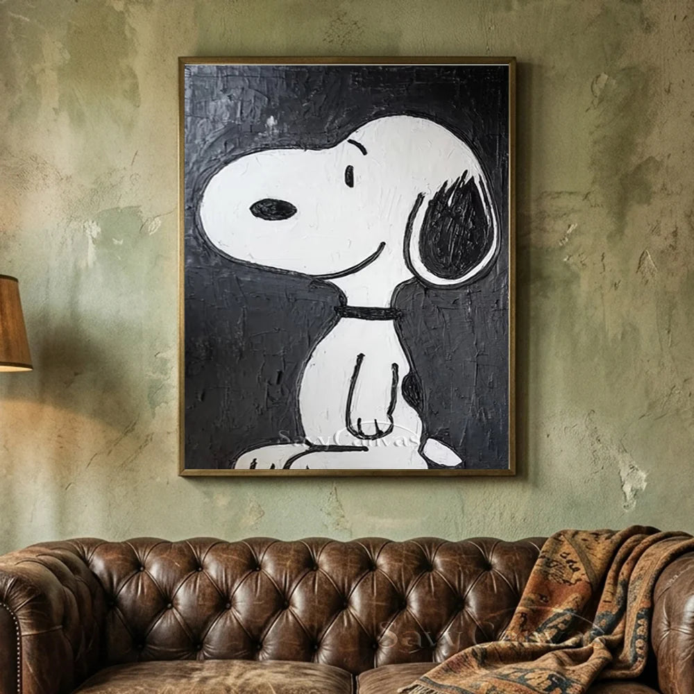 Pop Art Black White Snoopy Hand-painted Canvas #SS 262