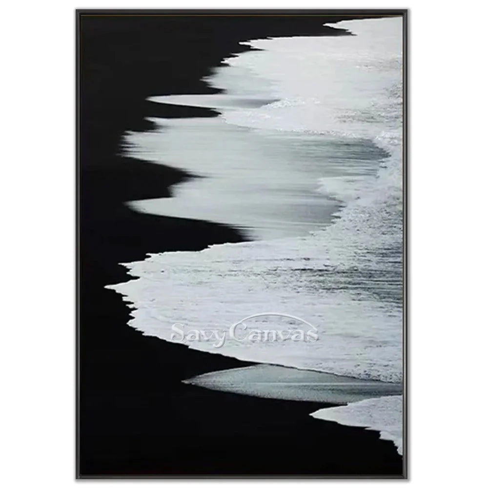 Black & White Abstract Coastline Oil Painting #TB 029