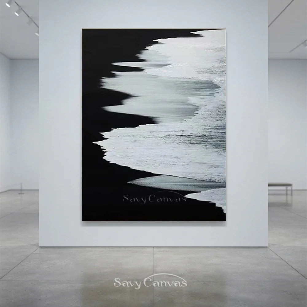 Black & White Abstract Coastline Oil Painting #TB 029