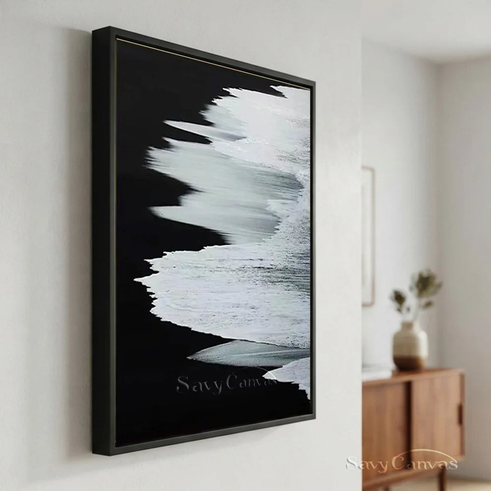 Black & White Abstract Coastline Oil Painting #TB 029