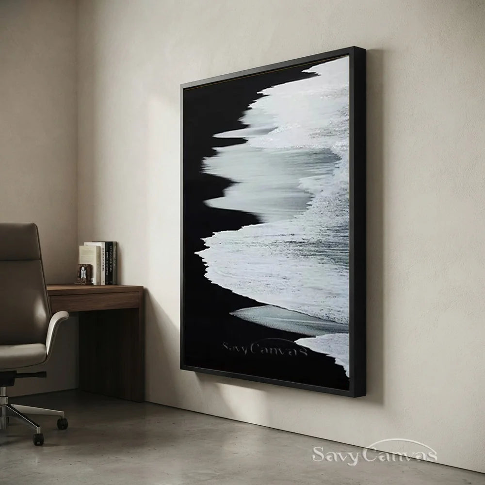 Black & White Abstract Coastline Oil Painting #TB 029